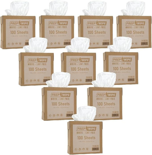 PrepWipe Heavy Duty Cleaning Towels, Lint Free Cleaning Towels, Industrial Paper Towels, Disposable Towels Pack of 100 Sheets 9"x17" (White) (White, Pack of 10 (1000 Sheets))