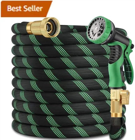 200 ft Heavy Duty Garden Hose - Super Flexible Leader Water Hose with 10 Pattern Spray Nozzle,Hybrid Rubber Hose Car Wash Pipe,3/4'' Solid Brass Conne