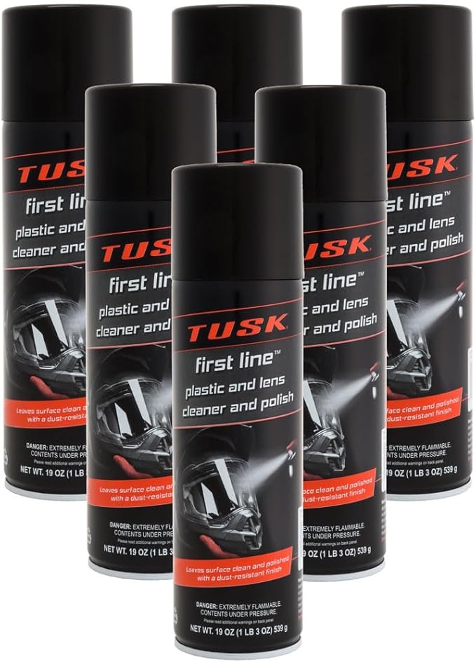 TUSK First Line Plastic and Lens Cleaner and Polish 19 oz (6 Pack) – Cleaner, Polish & Protectant for Plastic, Acrylic & Polycarbonate – Dust & Fog Resistant – For Helmets, UTV, ATV & Automotive