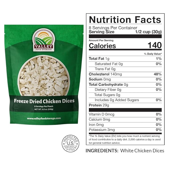 85 Serving Premium Protein Bucket | Freeze Dried Meat & Dairy Contains 1,052g Protein | Non-GMO Emergency Food Supply 25 Year Shelf Life | Long Term Prepared Foods Survival Kits by Valley Food Storage