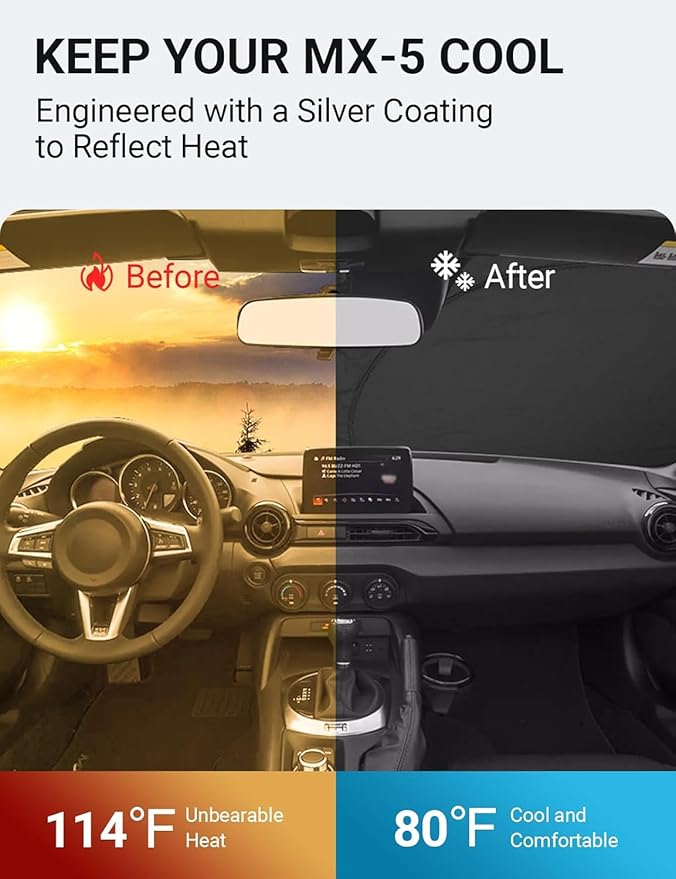 Proadsy 2025 Upgrade Windshield Sun Shade Custom Fit Mazda MX-5 Miata Convertible 2017-2019 4-Layer Foldable Front Sunshade Protector Sun Visor Blocks UV Rays Keep Car Cooler