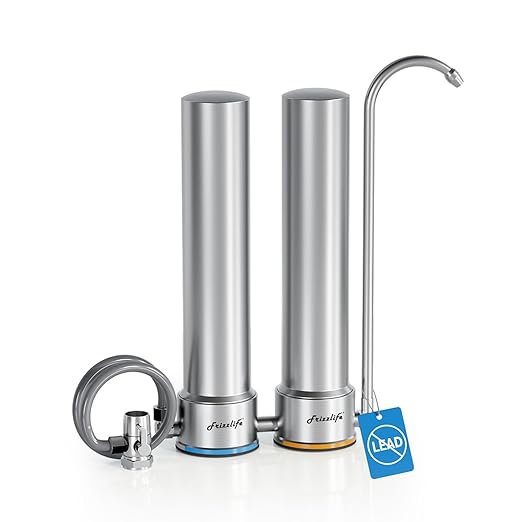 Frizzlife DS99 Countertop Water Filter System, NSF 42&372 Certified 8-Stage Stainless Steel Water Filter for Sink Faucet, 0.5 Micron Filter Reduces 99.99% Lead, Chlorine, Heavy Metals, Bad Taste&Odor
