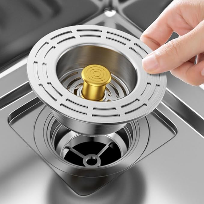 Upgraded 3 in 1 Kitchen Sink Drain Strainer, Stainless Steel Sink Stopper Kitchen Drain Plug & Sink Installation Parts with Anti-Clogging Basket