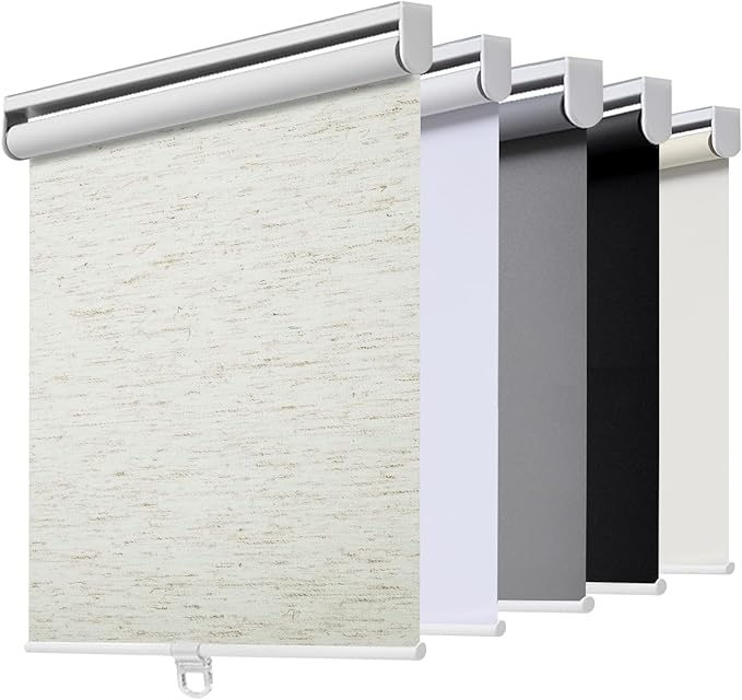 Cordless Roller Shades Blackout Blinds for Windows Room Darkening Rolled Up Shades with Spring System, UV Protection Window Shades Door Blinds for Home and Office (27.5" W x 72" H, Linen Cream