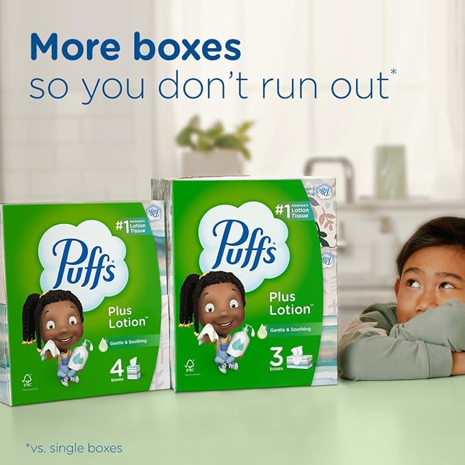 Puffs Plus Lotion Facial Tissue, 1 Cube Box, 48 Tissues Per Box