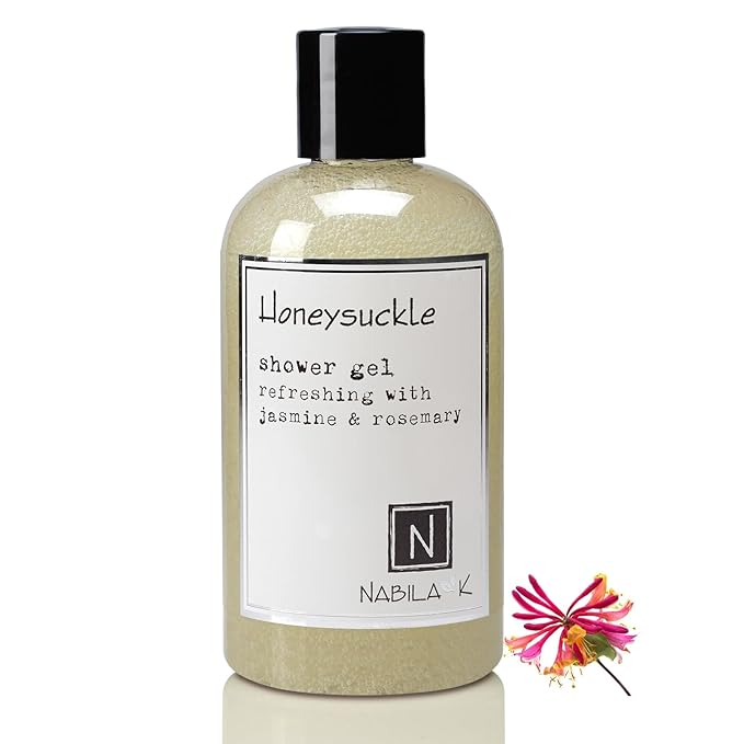 Nabila K Honeysuckle Shower Gel, Travel Size Refreshing Body Wash with Jasmine & Rosemary, 2 oz - Naturally Derived, Sulfate-Free, Paraben-Free - Made in the USA
