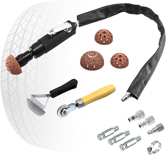 Tire Repair Kit, Tire Repair Polish Patch Tools, Include 3000rpm Low Speed Air Tire Buffer Tire Patch Roller Tire Inner Liner Scrapper Tungsten Steel Buffing Wheel 38mm 55mm