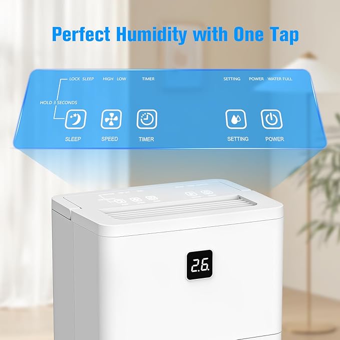 25 Pint Dehumidifier for Basement, Up to 3000 Sq.Ft, Quiet Dehumidifier with Drain Hose, Humidity Control, 24H Timer, Ideal for Bedroom, Bathroom, Room