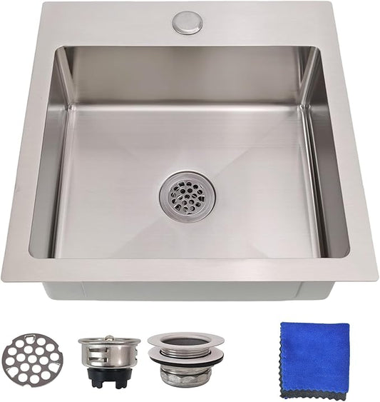 15 Inch Drop In Bar Sink – Delironexu 18 Gauge Stainless Steel Small Kitchen sinks & Small Bar Sink, 15"x15" Wet bar sink with 2" Drain Hole, Brushed Finish, Ideal for RV, Prep, and Outdoor Use