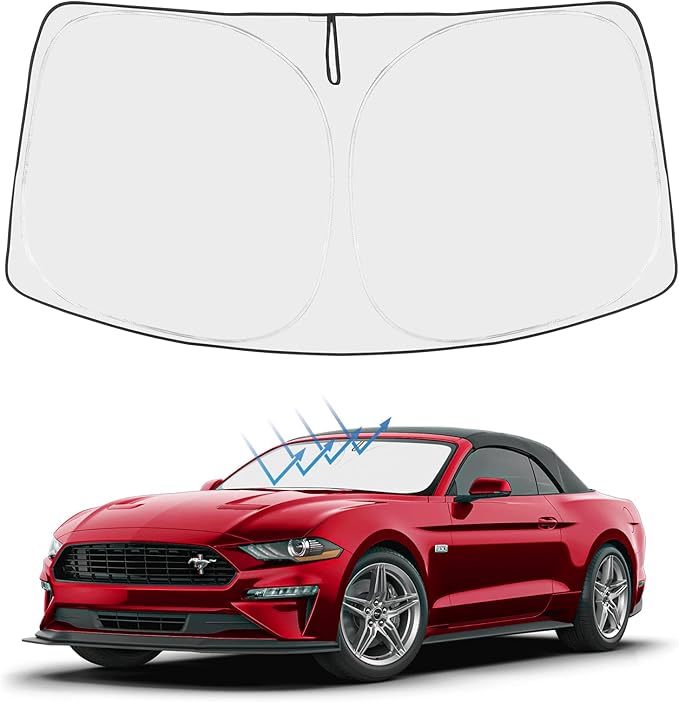 Proadsy 2025 Upgrade Windshield Sun Shade Custom Fit Ford Mustang 2015-2023 (NOT for Ford Mustang Mach-E) 4-Layer Foldable Front Sunshade Protector Sun Visor Blocks UV Rays Keep Car Cooler Accessories