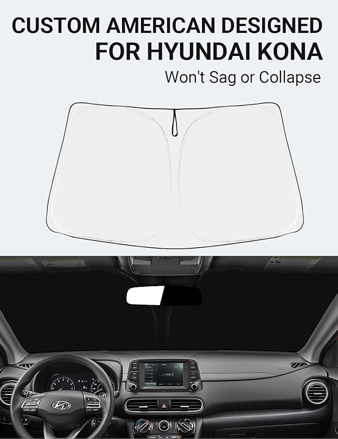 Proadsy 2025 Upgrade Windshield Sun Shade Custom Fit Hyundai Kona 2018-2023 4-Layer Foldable Front Sunshade Protector Sun Visor Blocks UV Rays Keep Car Cooler Accessories