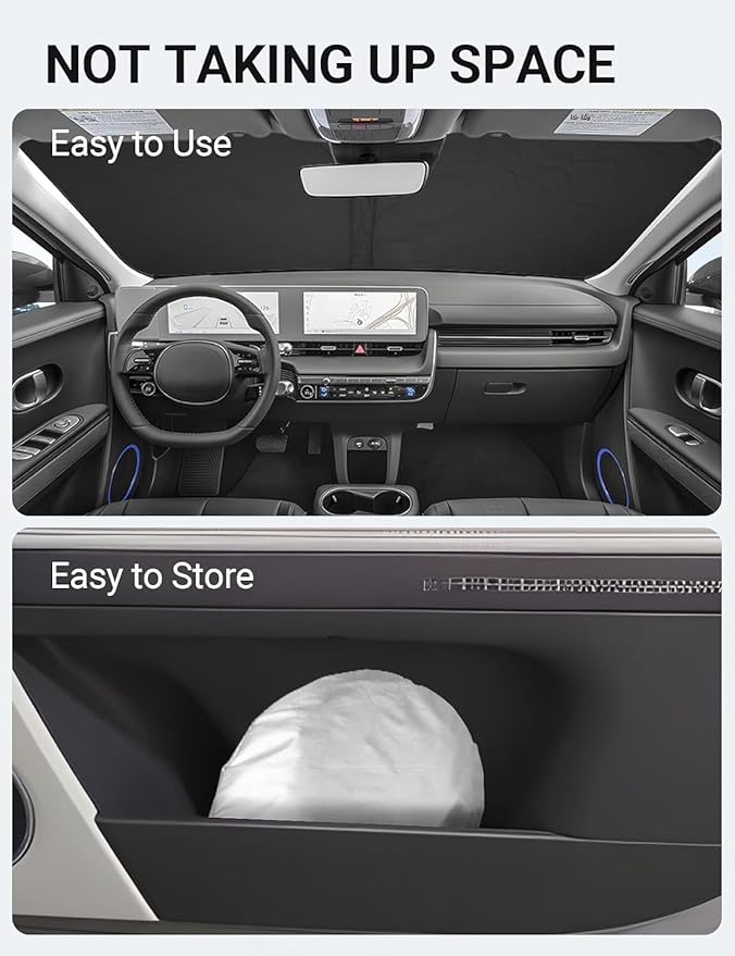 Proadsy 2025 Upgrade Windshield Sun Shade Custom Fit Hyundai Ioniq 5 2022-2024 2025 4-Layer Foldable Front Sunshade Protector Sun Visor Blocks UV Rays Keep Car Cooler Accessories