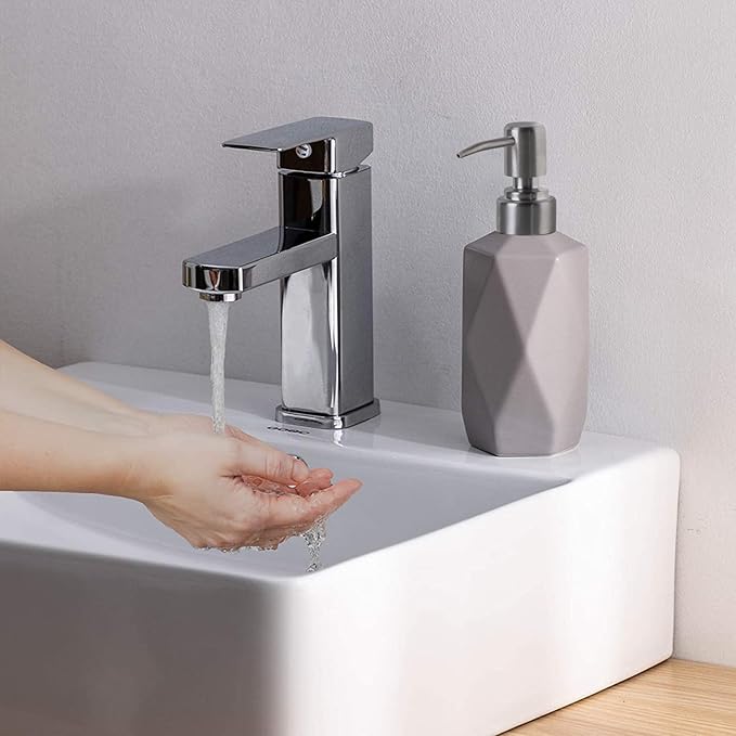 Soap Dispenser, 13.5oz Ceramic Soap Dispenser Bathroom for Kitchen & Bathroom (Light Grey)