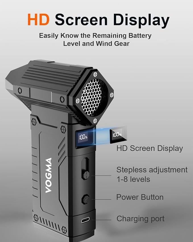 Compressed Air Duster,8 Gear Adjustable 200000RPM Electric Air Duster with HD Display,Rechargable Air Blower with Brusheless Motor,Jet Dry Blower Replace Air Can for PC, Keyboard Cleaning