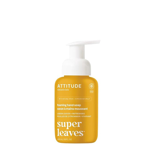 ATTITUDE Foaming Hand Soap, EWG Verified, Plant and Mineral-Based Ingredients, Vegan and Cruelty-free Personal Care Products, Lemon Leaves, 10 Fl Oz