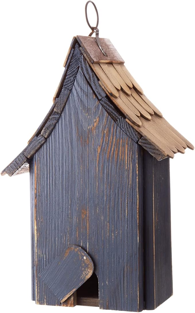 Glitzhome Bluebird House for Outside, Patriotic USA Wooden Hanging Birdhouse Hummingbird House Garden Outdoors Bird House with Door Handle for Hummingbird,Sparrow,Wren Finch,Cedar - 11.75 Inch Height