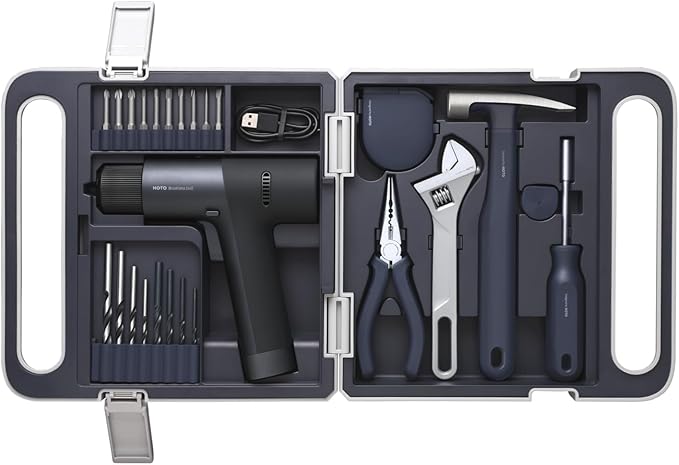 HOTO Cordless Brushless Drill Tool Set, Variable Speed, Hidden Buckle, Unique LED Screen, Intelligent Digital Display, Exquisite & Practical, High-end Drill Kit for Home/Daily Use