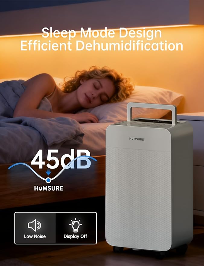 HUMSURE 4500 Sq. Ft 80 Pints Dehumidifier Equipped With Drainage Hose, Automatic Defrosting, for Basement, Home, Bathroom, Bedroom,24-Hour Timer Function