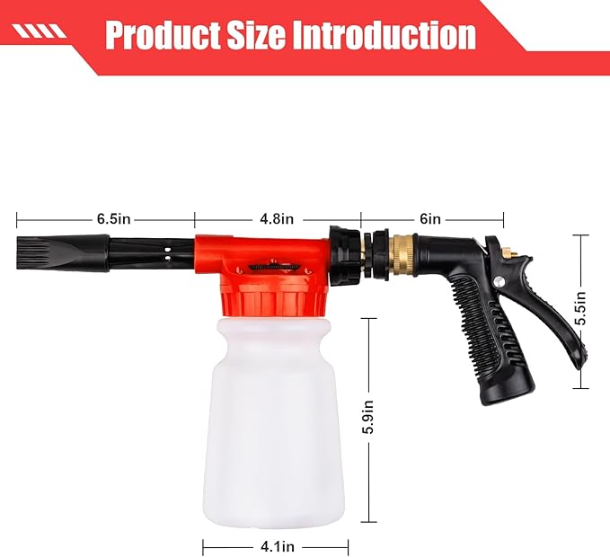 Car Wash Foam Gun, Car Wash Sprayer with Adjustable Foam Dial Foam Nozzle, Foam Cannon Attachs to Any Garden Hose, Durable 5/8" and 3/4" Brass Joint Soap Gun for Home Garden Use