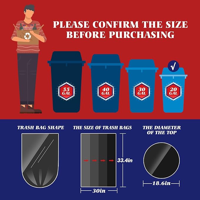 Teivio 20-25 Gallon 120 Counts Black Large Trash Bags Garbage Bags, outdoor trash bags liners for Kitchen/Yard/Industrial or Commercial Use,fit for 18, 20,21, 23 and 25 gallon, Black