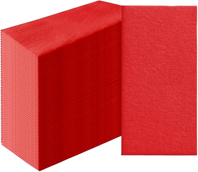 PAW - 50-Pack Disposable Red Linen-Feel Guest Towels 8" x 4" Folded, European Quality Hand Towels, Elegant Dinner Napkins for Special Occasions - Wedding, Birthday, Holiday, Bridal Shower