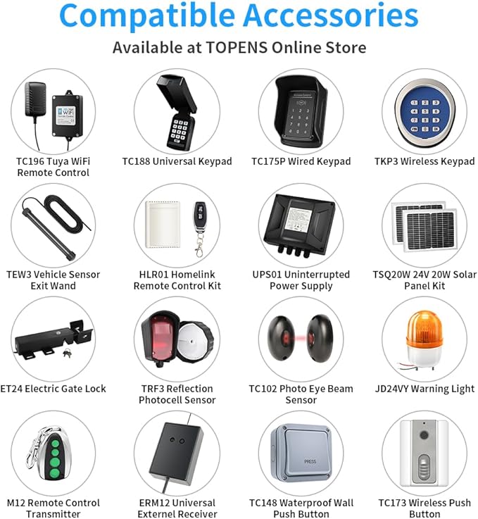 TOPENS AD5S Automatic Gate Opener Kit Medium Duty Solar Dual Gate Operator for Dual Swing Gates Up to 16 Feet or Max 550 Pounds Gate Motor Solar Panel