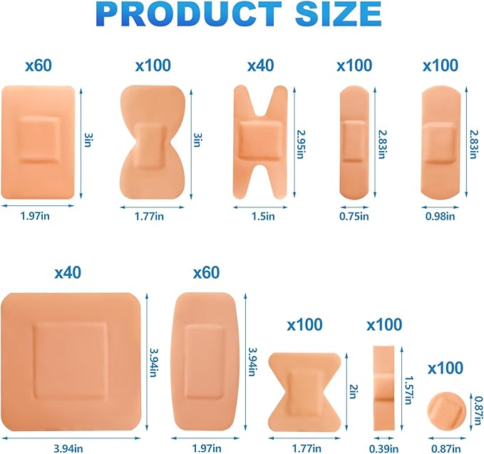 Bandages Variety Pack - 800 Pcs Assorted Bandages Bulk, Large Adhesive Fingertip Bandage, Waterproof Bandage Breathable for First Aid and Protect Wounds (10 Styles)