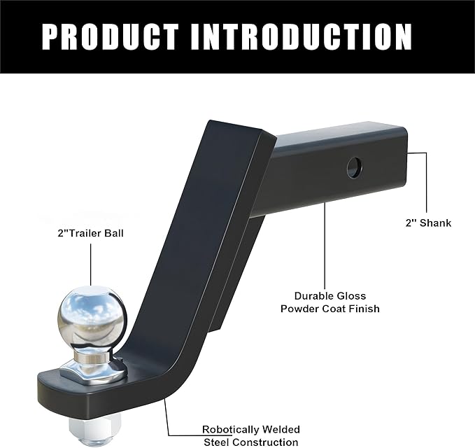 AC-DK Heavy-Duty Trailer Hitch, Fits 2-in Receiver,6" Drop, 2" Ball, 7500LBS GTW