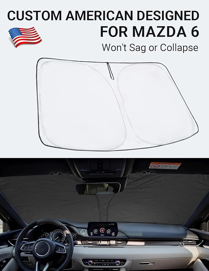 Proadsy Windshield Sun Shade Mazda 6 2014-2021 Custom Fit Sedan, Sport, Touring, Grand Touring, Reserve, Signature 4-Layer Foldable Front Sunshade Protector Sun Visor Blocks UV Rays Keep Car Cooler