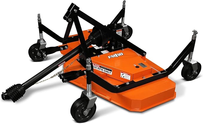 3 Point PTO 60'' Working Width Finish Mower Attachment for 18-50hp Tractor, Category 1 Hitch, 4-Tires, 0.4'' - 4.5'' Adjustable Cutting Height, Model FM150