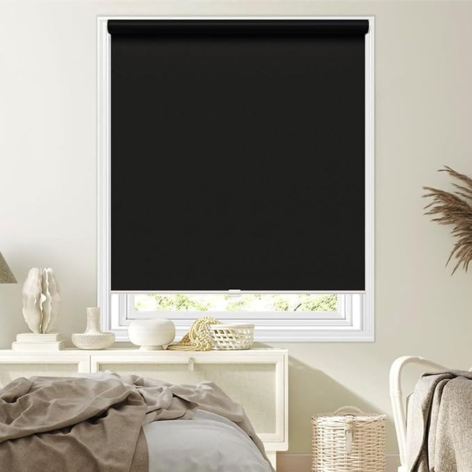 Cordless Roller Shades Blackout Blinds for Windows Room Darkening Rolled Up Shades with Spring System, UV Protection Window Shades Door Blinds for Home and Office (White, 36" W x 72" H)