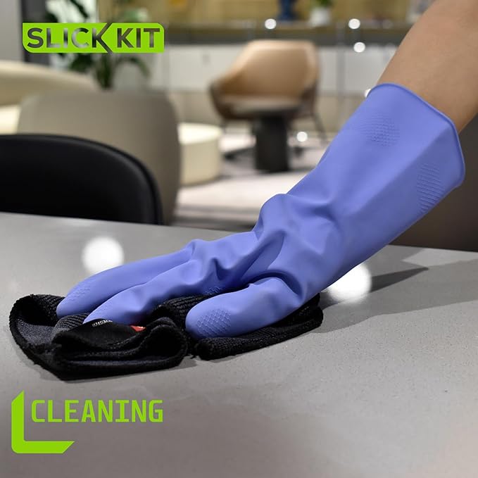 Rubber Kitchen Cleaning Gloves, Reusable Dishwashing Gloves, Non-Slip, with Flocked Liner, 3 Pairs Pink+Yellow+Blue