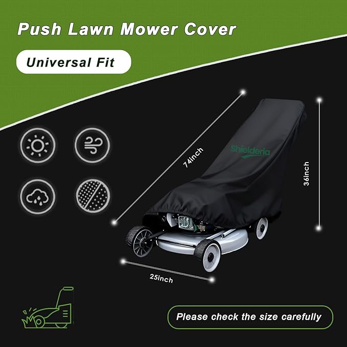 Push Mower Cover Heavy Duty 600D Oxford Fabric with Tear-Resistant Feature , Universal Fit for Push Walk Behind Mowers (EGO, Greenworks, Craftsman, Honda), Includes Drawstring & Storage Bag