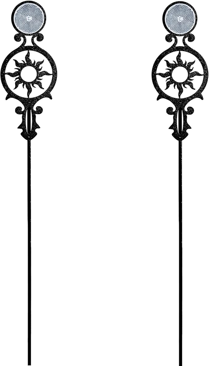Touch of Class Pathways Reflective Driveway Marker Stake Set of Two for Outdoor Use | Radiating Sun Design | Personalized Tall Reflector Set of 2 | Black Durable Finish