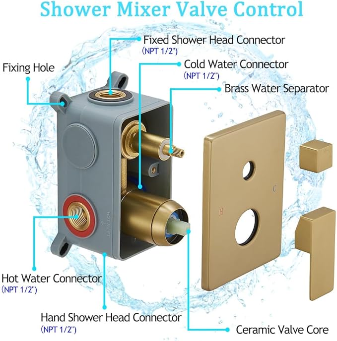Shower Set Rain Shower System 12 Inch Ultra Large Shower Head High Pressure Brushed Gold Surface Dual Function Shower Vavle Trim Kit for Bathroom Shower Room Remodle