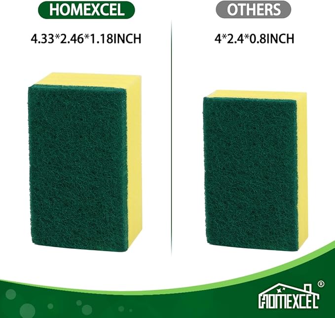 HOMEXCEL Heavy Duty Scrub Sponges Kitchen 60 Count, Extra-Large Sponges for Cleaning Kitchen and Household, Dish Scrubber for Washing Dishes, Pots and Pans