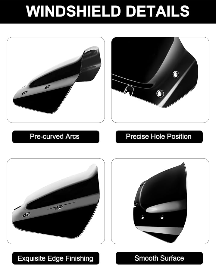 8" Wave Windshield Windscreen Wind Splitter Fit for Harley Davidson Street Glide FLHX 2024-2025, CVO Street Glide FLHXSE 2023-25, FLHXU 2025, Black