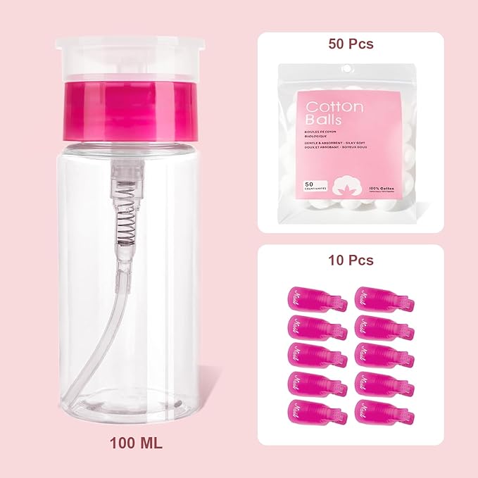 Nail Polish Remover Pump, YAMYONE 2 Pack Acetone Pump Dispenser, Alcohol Dispenser Push Down Empty Lockable Pump Dispenser Bottle for Nail Polish and Makeup Remover, 200ml(6.8oz) (3 Pack- Pink)