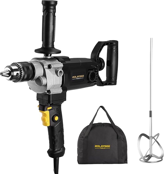 10-Amp Corded 5/8" Heavy Duty Drill Mixer Set, Mixing Drill Machine with Spade Handle for Drilling and Mixing, Variable Speeds Concrete Mud Mixer ROLAYSEE TOOLS