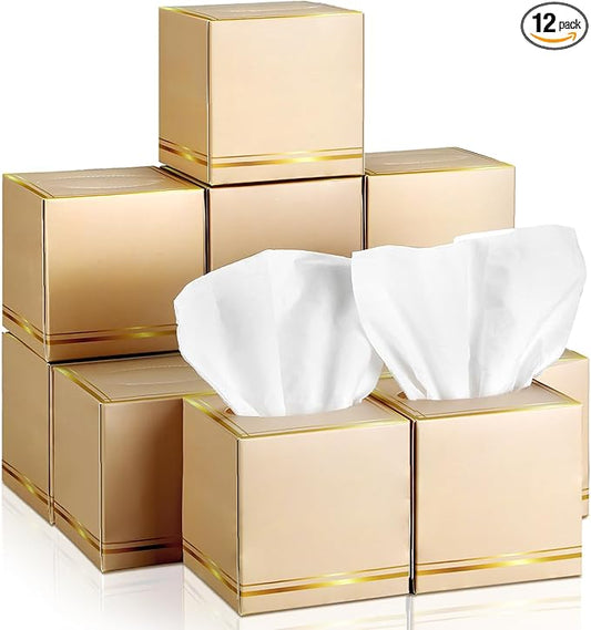12 Pack Facial Tissues Cube Boxes Face Box 600 Sheets 3 ply Soft Paper Square Tissues Bulk for Car Pocket Toilet Household Bedroom Family(Light Brown)