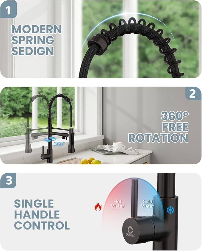 Kitchen Faucets, Oil Rubbed Bronze Kitchen Faucet, Pull Down Kitchen Sink Faucet with Sprayer, Commercial Stainless Steel Spring Faucets for Kitchen Sinks, Single Handle with High Arc Spring