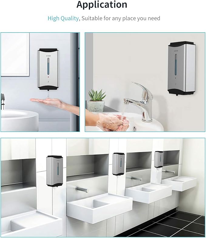 AIKE Automatic Soap Dispenser Commercial Wall Mounted Liquid Dispenser Brushed Stainless Steel Finish 1100ml Large Capacity
