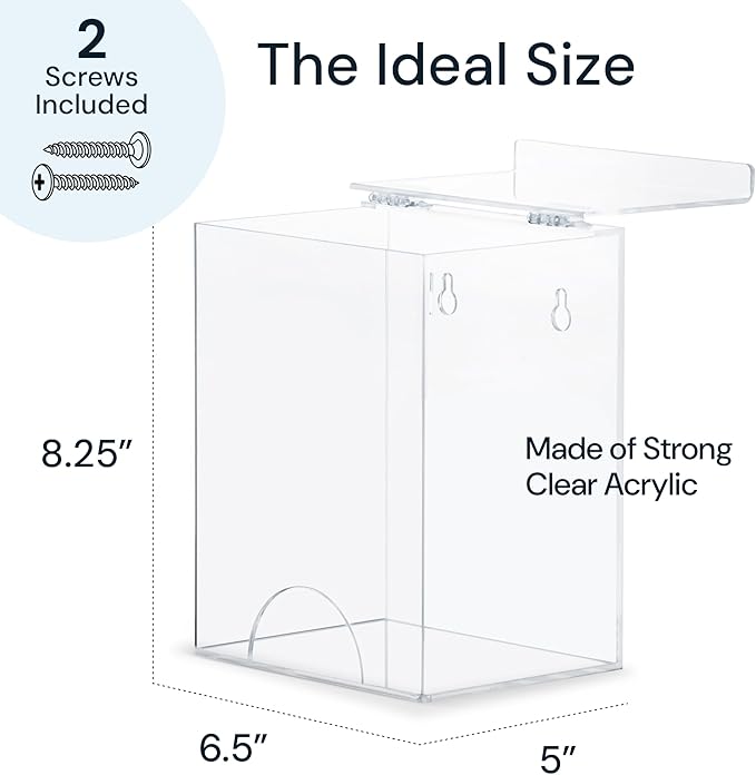 Glove Dispenser Wall Mount - Medium Clear Acrylic - Latex Glove Storage & Hair Net Dispenser - Acrylic Wall Mount Container for Household Essentials