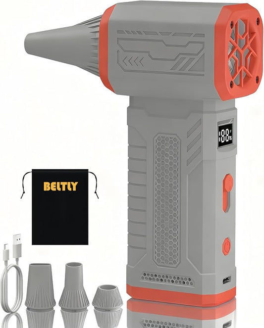 Compressed Air Duster, 130K RPM Powerful Cordless Electric Mini Blower with Display, 10-Gear Adjustable Jet Fan with Fast Charging, Rechargeable Air Blower for Home, Outdoor and Car (Gray, Blow)