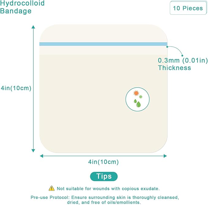 Hydrocolloid Dressing Bandages 4x4 Inch 20 Pack Waterproof Wound Care Pads Hydrocolloid Patch Bandage Adhesive Gel Cushioning Promotes Faster Healing
