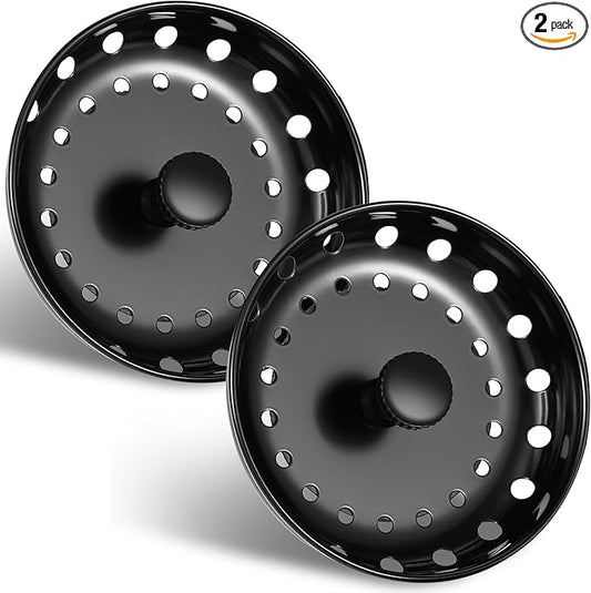 Retisee 2 Pcs Kitchen Sink Stopper Strainer Stainless Steel Drain Strainers for Universal 3-1/2 Inch Kitchen Sink Drain Replacement(Matte Black)