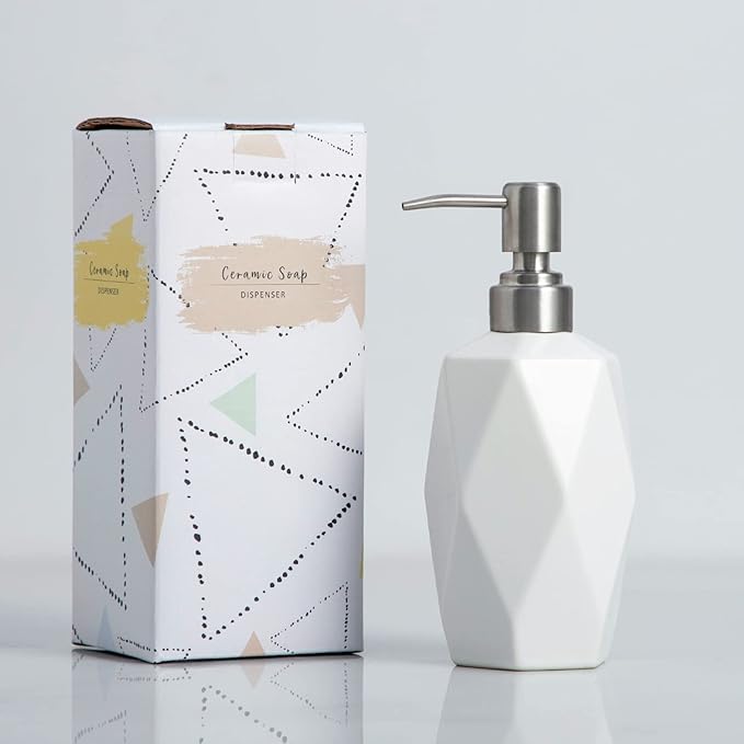Soap Dispenser, 13.5oz Ceramic Soap Dispenser Bathroom for Kitchen & Bathroom (White)