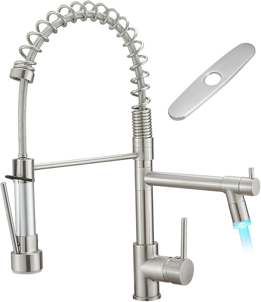 Kitchen Sink Faucet with LED,AIMADI Single Handle Stainless Steel Brushed Nickel Kitchen Faucet with Deck Plate, Grifos De Cocina