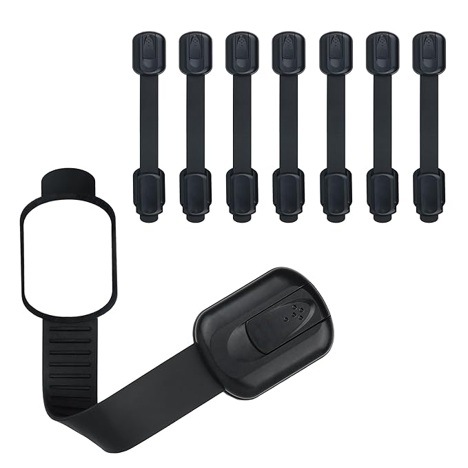 Child Safety Cabinet Locks (8 Pack) – Adjustable Baby Proofing Strap Latches with Strong 3M Adhesive – No Drill Childproof Locks for Drawers, Cabinets, Fridge, Door, Closet, Black