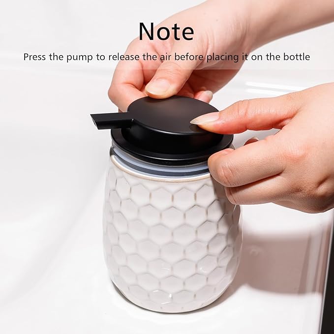 Soap Dispenser, 13 OZ Ceramic Liquid White Hand Soap Dispenser with Honeycomb Design for Kitchen or Bathroom, Refillable Dish Lotion Dispenser, ANTIS'S HOME